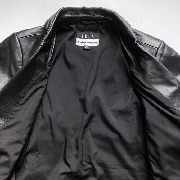 Reformation Veda Crosby 90s Longline Leather Blazer Black Size 2X - Picture 7 of 15